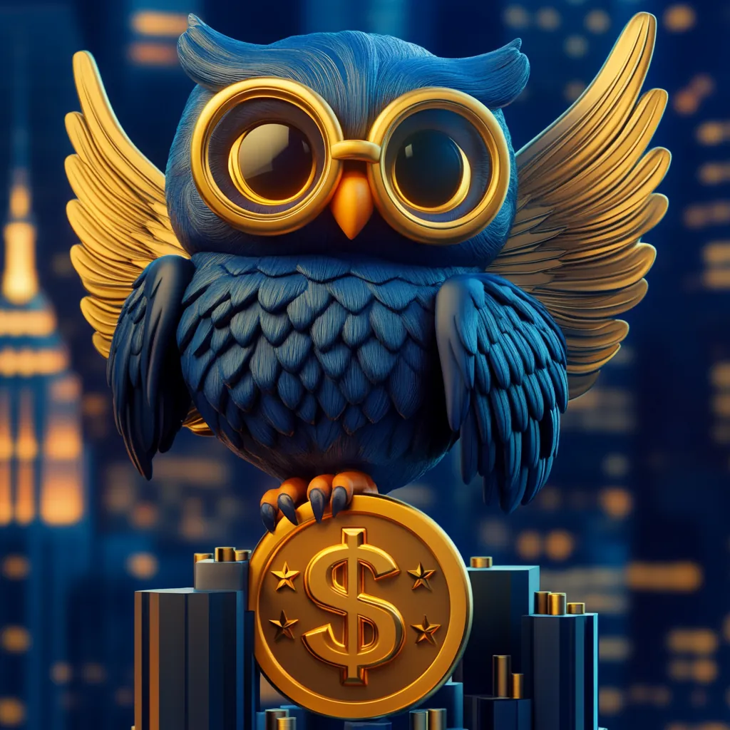US-market owl agent — a sapphire-blue 3D owl character
